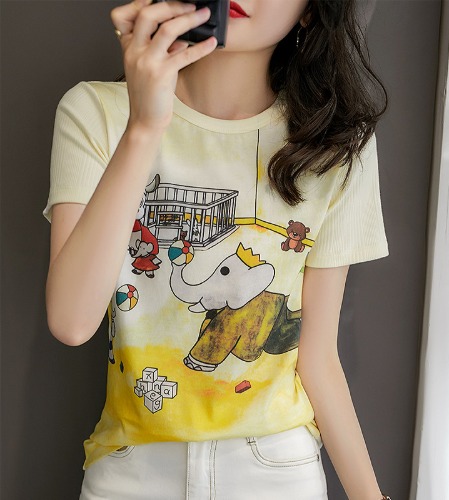 홍콩보세 프린트 스티치 티셔츠